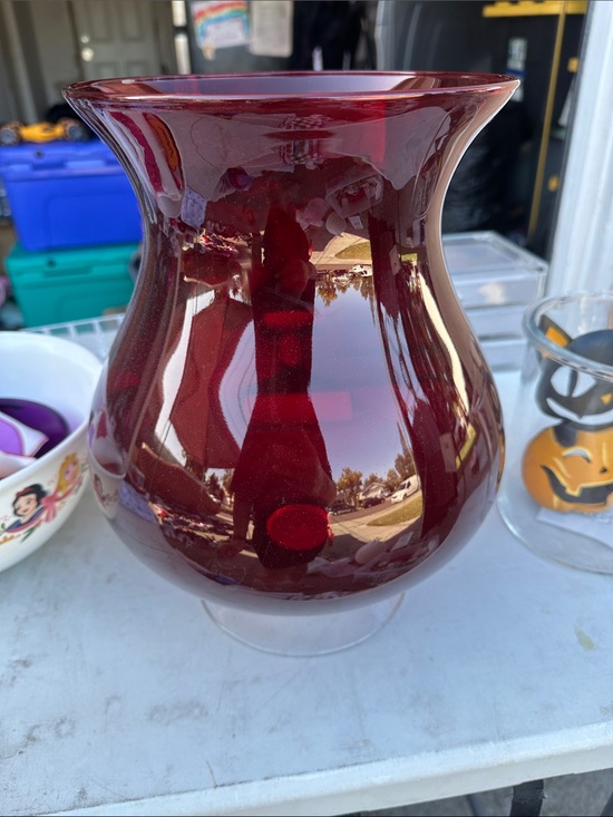 PartyLite Other - PartyLite Ruby Red Glass Vase - Curved Hurricane Style